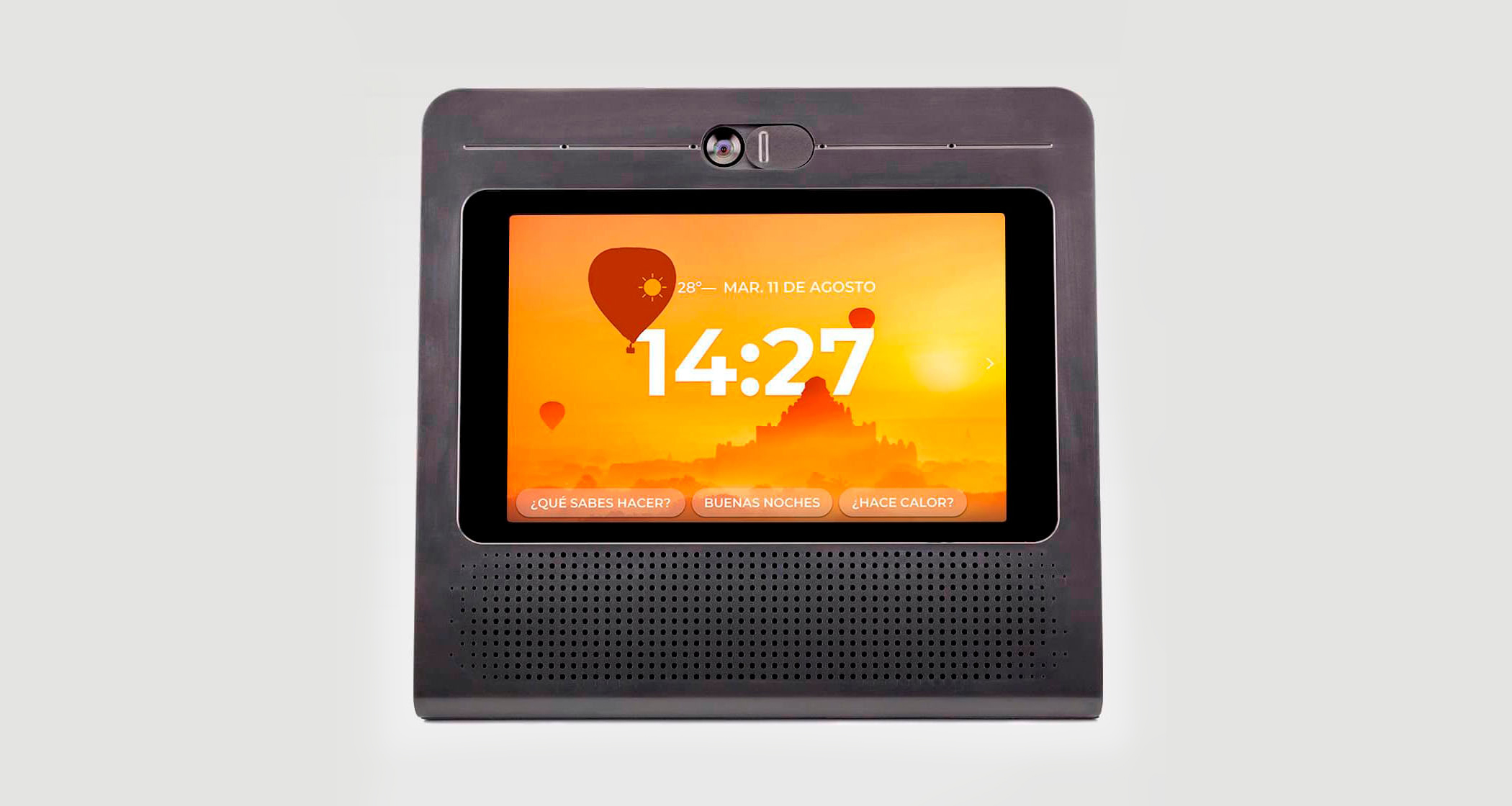 Large 8-inch LED touch screen.
